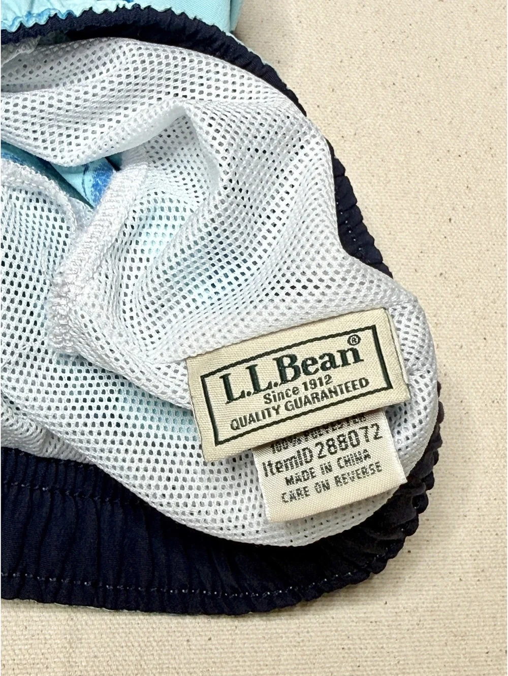 L.L.Bean Men’s Large Fish Print Swim Trunks Blue Mesh Lined Drawstring